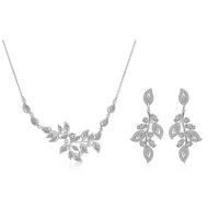 Mässing Smycken Set, örhänge & halsband, med 5cm extender kedja, Leaf, plated, micro bana cubic zirconia & för kvinna, fler färger för val, nickel, bly och kadmium gratis, 75x26mm,22x47mm, Längd 40 cm, Säljs av Ställ