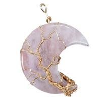 Rose Quartz Pendel, med Zinc Alloy, guldfarve belagt, Naturligt & mode smykker & du kan DIY & for kvinde, lyserød, 39x56x10mm, Solgt af PC