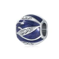 Zinc Alloy European Beads barrel silver color plated DIY & enamel & with rhinestone blue nickel lead & cadmium free 10-15mm Sold By PC