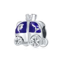 Zinc Alloy European Beads Pumpkin Car silver color plated DIY & enamel blue nickel lead & cadmium free 10-15mm Sold By PC