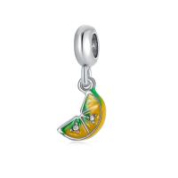 Pendentifs de style European en alliage de zinc , Citron, Placage de couleur argentée, DIY & émail & avec strass, Jaune, protéger l'environnement, sans nickel, plomb et cadmium, 10x25mm, Vendu par PC