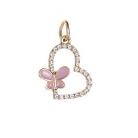 alliage de zinc Pendentif, coeur, Placage de couleur d'or, DIY & émail & avec strass & creux, violet, protéger l'environnement, sans nickel, plomb et cadmium, 10-30mm, Vendu par PC