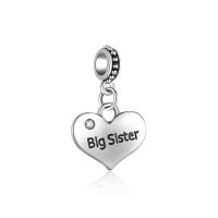 European stile Zinc Alloy pendenti, lega in zinco, Cuore, placcato color argento, DIY & diversi modelli per la scelta & smalto & con strass, nessuno, assenza di nichel,piombo&cadmio, 10-30mm, Venduto da PC