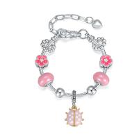 alliage de zinc bracelet European, avec Des billes de verre, coccinelle, Placage, longueur différente pour le choix & pour femme & émail, rose, protéger l'environnement, sans nickel, plomb et cadmium, Vendu par PC