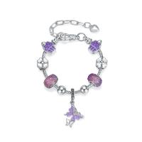 alliage de zinc bracelet European, avec strass de résine, papillon, Placage de couleur argentée, longueur différente pour le choix & pour femme & émail & avec strass, violet, protéger l'environnement, sans nickel, plomb et cadmium, Vendu par PC