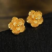 Brass Stud Earring Copper Alloy Flower 24K gold plated fashion jewelry & for woman nickel lead & cadmium free 10mm Sold By Pair