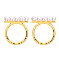 Stainless Steel Stud Earrings 304 Stainless Steel with Plastic Pearl Vacuum Ion Plating fashion jewelry & for woman golden Sold By Pair