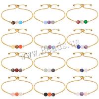 Bracelets en laiton, avec pierre gemme, 12 Signes du Zodiaque, Placage de couleur d'or, réglable & pour femme, plus de couleurs à choisir, protéger l'environnement, sans nickel, plomb et cadmium, Longueur Environ 15-27 cm, Vendu par PC