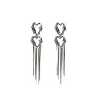 Fringe pendientes de la manera, aleación de zinc, Corazón, chapado en color de plata, Joyería & para mujer & hueco, libre de níquel, plomo & cadmio, 26x116mm, Vendido por Par