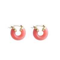 Boucles d'oreilles en alliage de zinc, avec résine, dôme, Placage de couleur d'or, bijoux de mode & pour femme, orange, protéger l'environnement, sans nickel, plomb et cadmium, 28x39mm, Vendu par paire