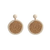 Boucles d'oreilles en alliage de zinc, avec bois, Rond, Placage de couleur d'or, bijoux de mode & pour femme, protéger l'environnement, sans nickel, plomb et cadmium, 51x69mm, Vendu par paire