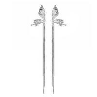 Fashion Fringe Oorbellen, Zinc Alloy, Strik, silver plated, mode sieraden & voor vrouw, nikkel, lood en cadmium vrij, 152x41mm, Verkocht door pair