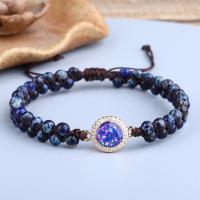 Gemstone Bracelets Impression Jasper with Opal & Nylon Cord & Zinc Alloy handmade Natural & fashion jewelry & micro pave cubic zirconia & for woman blue Sold Per 15-30 cm Strand