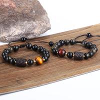 Natuurlijke Tiger Eye armbanden, goud Obsidian, met Tiger Eye & Nylon Koord & Hout & Zinc Alloy, handgemaakt, mode sieraden & voor vrouw, meer kleuren voor de keuze, Per verkocht 15-32 cm Strand