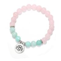 Quartz Bracelets Rose Quartz with ​Amazonite​ & Elastic Thread & Zinc Alloy handmade Natural & fashion jewelry & for woman two different colored Sold Per 16 cm Strand