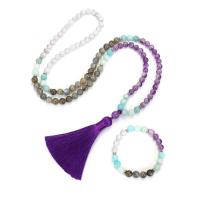 Kristal Halskettingen, Amethist, met Polyester garens & magnesiet & Amazoniet & Labradoriet & Zinc Alloy, handgemaakt, Natuurlijk & mode sieraden & verschillende stijlen voor de keuze & voor vrouw, multi-gekleurde, Verkocht door Strand