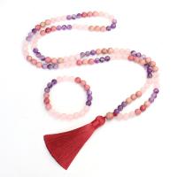 Quartz Necklace Rose Quartz with Polyester Yarns & Amethyst handmade Natural & fashion jewelry & for woman multi-colored Sold By Strand