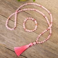 Quartz Necklace Rose Quartz with Polyester Yarns & Gemstone handmade Natural & fashion jewelry & for woman pink Sold By Strand