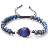 Edelsteen armbanden, Lapis Lazuli, met Nylon Koord & Zinc Alloy, handgemaakt, Natuurlijk & mode sieraden & voor vrouw, blauw, Per verkocht 16-28 cm Strand