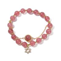 Quartz Bracelets Strawberry Quartz with Zinc Alloy Hexagram gold color plated fashion jewelry & for woman & with rhinestone pink 8mm 9mm 11mm Length Approx 19 cm Sold By PC