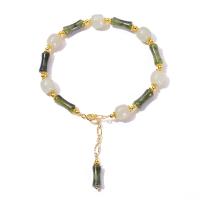 Pulseiras de pedras preciosas, Southern Jade, with quartzito Jade & liga de zinco, with 5cm extender chain, cromado de cor dourada, joias de moda & para mulher, cores misturadas, 7x8mm,5x12mm, comprimento Aprox 19 cm, vendido por PC