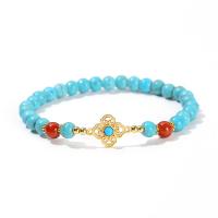 Fashion Turquoise Armbanden, Synthetisch Blauw Turquoise, met Messing, Ruyi, gold plated, mode sieraden & voor vrouw, blauw, 6mm,10mm, Lengte Ca 19 cm, Verkocht door PC