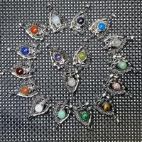 Gemstone Vedhæng Smykker, Natursten, med Zinc Alloy, Skull, antik sølv farve forgyldt, Vintage & du kan DIY & forskellige materialer til valg, flere farver til valg, 50x30mm, Solgt af PC