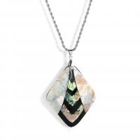 Shell Kettingen, Schelp, met Zinc Alloy, met 6cm extender keten, Rhombus, silver plated, mode sieraden & uniseks, multi-gekleurde, 47x58mm, Lengte Ca 59 cm, Verkocht door PC