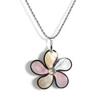 Collar de Nácar, con aleación de zinc, con 6cm extender cadena, Flor, chapado en color de plata, Joyería & unisexo, multicolor, 50mm, longitud aproximado 58 cm, Vendido por UD