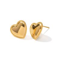 Stainless Steel Stud Earrings 304 Stainless Steel Heart Vacuum Ion Plating fashion jewelry & for woman golden Sold By Pair