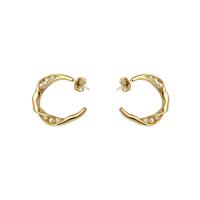 Pendientes de Perno en Latón, metal, con Perlas plásticas, Letra C, chapado en color dorado, para mujer, libre de níquel, plomo & cadmio, 30mm, Vendido por Par