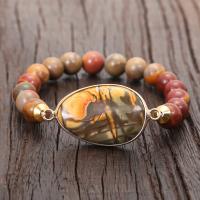 Βραχιόλια Gemstone, Jasper Πικάσο, με Ελαστική Thread & Κράμα ψευδάργυρου, χειροποίητο, κοσμήματα μόδας & για τη γυναίκα, πολύχρωμα, 9mm, Μήκος 16 cm, Sold Με PC