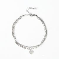 Bracciale gioielli in acciaio inossidabile, 304 acciaio inox, with 3cm extender chain, Cuore, Doppio strato & gioielli di moda & per la donna, nessuno, 2mm, Lunghezza Appross. 16 cm, Venduto da PC