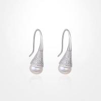 Zinc Alloy Drop Earrings with Freshwater Pearl Teardrop fashion jewelry & micro pave cubic zirconia & for woman nickel lead & cadmium free 7.8mm 1mm Sold By Pair