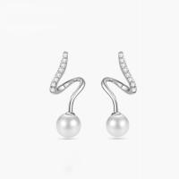 Pendientes de Perno de Aleación de Zinc, con Shell Pearl, chapado, Joyería & para mujer & con diamantes de imitación, más colores para la opción, libre de níquel, plomo & cadmio, 23.5x6mm, Vendido por Par