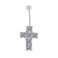 Belly Ring Ottone, Croce, gioielli di moda & Micro spianare cubic zirconia & per la donna, assenza di nichel,piombo&cadmio, 32*14mm,4mm, Venduto da coppia