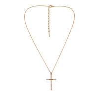 Collier en laiton, croix, Placage de couleur d'or, styles différents pour le choix & pour femme & avec strass, doré, protéger l'environnement, sans nickel, plomb et cadmium, Vendu par Environ 14.96 pouce brin