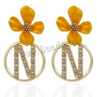 Zinc Alloy Drop Earrings Flower gold color plated for woman & with rhinestone nickel lead & cadmium free Sold By Pair