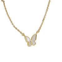 Collier en laiton, avec coquille blanche, avec 6cm chaînes de rallonge, papillon, Placage de couleur d'or, bijoux de mode & pour femme, protéger l'environnement, sans nickel, plomb et cadmium, Longueur Environ 47 cm, Vendu par PC