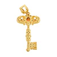 Messing hanger met micro-paved kubieke zirconia's, Sleutel, gold plated, mode sieraden & DIY & micro pave zirconia, nikkel, lood en cadmium vrij, 30x14x2mm, Verkocht door PC