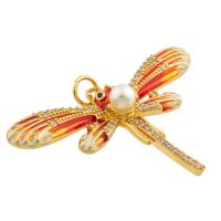 Messing hanger met micro-paved kubieke zirconia's, Dragonfly, gold plated, mode sieraden & DIY & micro pave zirconia, nikkel, lood en cadmium vrij, 24x35x2mm, Verkocht door PC