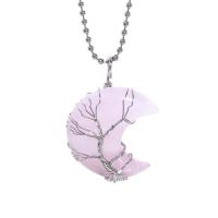 Collier en laiton, avec quartz rose, avec 5cm chaînes de rallonge, Placage, bijoux de mode & modèles différents pour le choix, rose, protéger l'environnement, sans nickel, plomb et cadmium, Longueur 45 cm, Vendu par PC