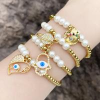 Evil Eye Nakit Narukvice, Mesing, s Plastična Pearl, pozlaćen, modni nakit & različitih dizajna za izbor & micro utrti kubni cirkonij & emajl, zlatan, nikal, olovo i kadmij besplatno, Dužina 17 cm, Prodano By PC