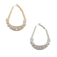 Brass Hoop Earring with Plastic Pearl Teardrop plated fashion jewelry & for woman nickel lead & cadmium free Sold By Pair