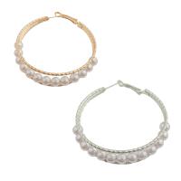 Brass Hoop Earring with Plastic Pearl Donut plated fashion jewelry & for woman nickel lead & cadmium free Sold By Pair