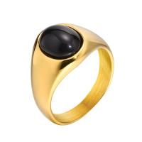 Bague en acier inoxydable, Acier inoxydable 304, avec agate noire, bijoux de mode & normes différentes pour le choix & pour femme, doré, 13mm, Vendu par PC