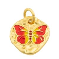 Colgantes de la joyería de cobre amarillo, metal, Mariposa, chapado en color dorado, Bricolaje & esmalte, color mixto, libre de níquel, plomo & cadmio, 13x11x2mm, Vendido por UD