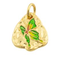 Colgantes de la joyería de cobre amarillo, metal, Mariposa, chapado en color dorado, Bricolaje & esmalte, color mixto, libre de níquel, plomo & cadmio, 13x11x1mm, Vendido por UD