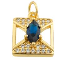 Μενταγιόν Brass Κοσμήματα, Ορείχαλκος, με Cubic Zirconia, Πλατεία, χρώμα επίχρυσο, κοσμήματα μόδας & DIY & με στρας, μικτά χρώματα, νικέλιο, μόλυβδο και κάδμιο ελεύθεροι, 16x12x4mm, Sold Με PC