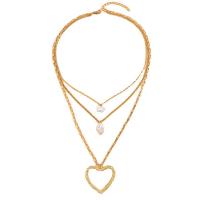 Mode Multi laag ketting, Zinc Alloy, met Plastic Pearl, Hart, gold plated, drie lagen & mode sieraden & voor vrouw, nikkel, lood en cadmium vrij, 40cm, Lengte Ca 64 cm, Verkocht door PC